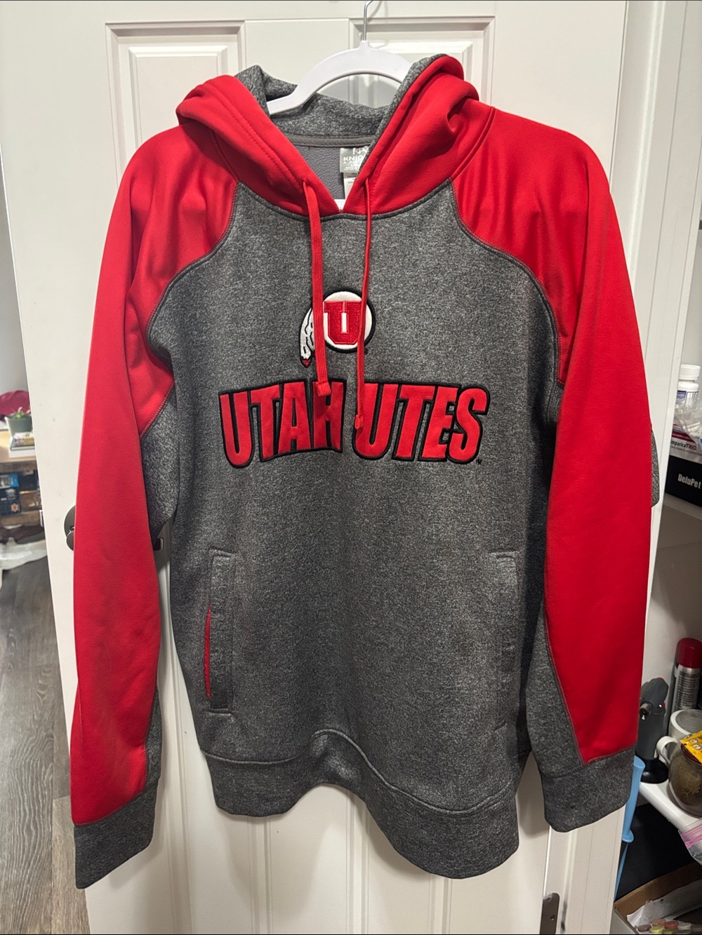 Knights Apparel Grey and Red Hooded Pullover